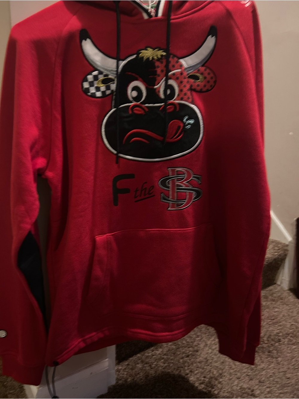 Able Red Crewneck Sweatshirt with Bull Graphic